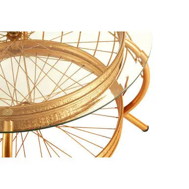 Clear Glass Top Coffee Table with Gold Finish Bamboo and Iron Frame, Mantis