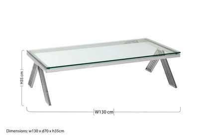 Clear Glass Top Rectangular Coffee Table with Silver Finish Stainless Steel Slim Lines Frame, Piermount