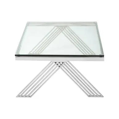 Clear Glass Top Rectangular Coffee Table with Silver Finish Stainless Steel Slim Lines Frame, Piermount