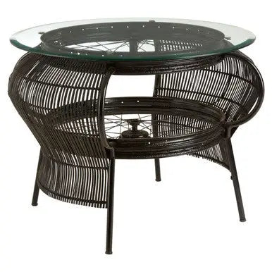 Clear Glass Top Table with Black Finish Bamboo and Iron Frame, Mantis