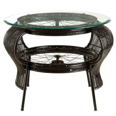 Clear Glass Top Table with Black Finish Bamboo and Iron Frame, Mantis