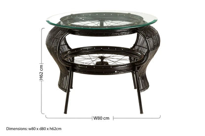 Clear Glass Top Table with Black Finish Bamboo and Iron Frame, Mantis