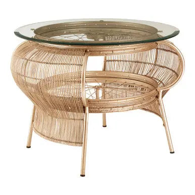 Clear Glass Top Table with Champagne Gold Bamboo and Iron Frame, Mantis