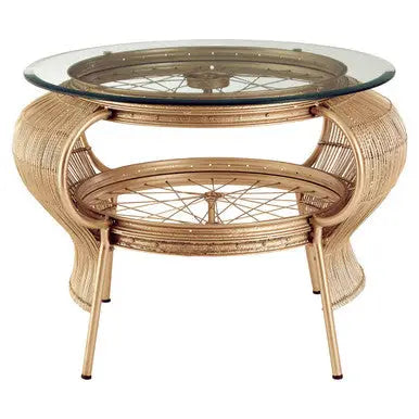 Clear Glass Top Table with Champagne Gold Bamboo and Iron Frame, Mantis