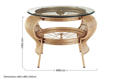 Clear Glass Top Table with Champagne Gold Bamboo and Iron Frame, Mantis