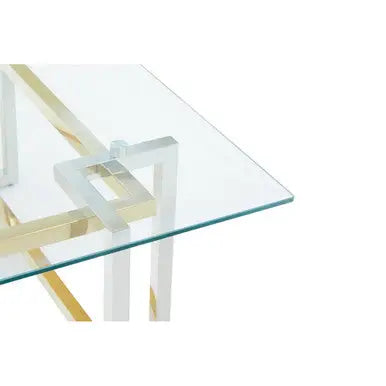 Clear Tempered Glass Top Coffee Table with Silver and Gold Stainless Steel Base, Elino