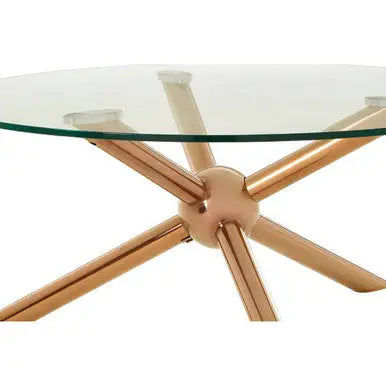 Clear Tempered Glass Top Dining Table with Rose Gold Angled Stainless Steel Legs, Novo