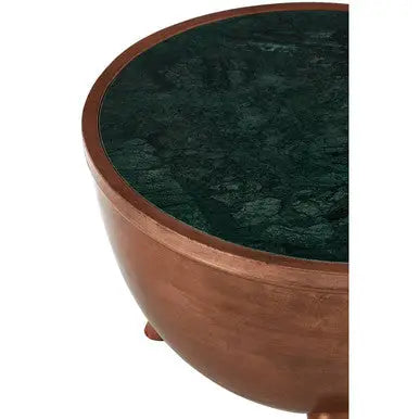 Copper Metallic Finish Coffee Table with Natural Green Marble Top and Tapered Legs, Crest