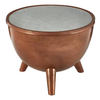 Copper Metallic Finish Coffee Table with Natural White Marble Top and Tapered Legs, Crest