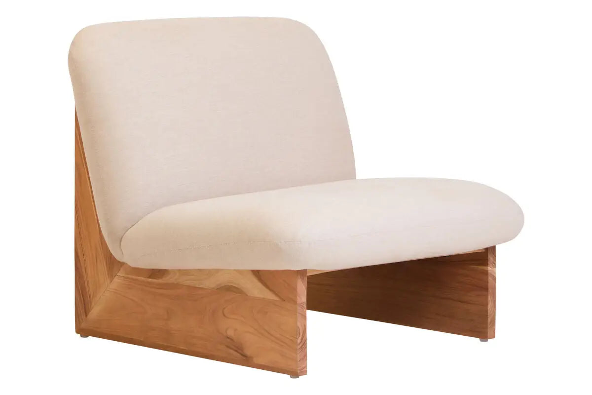 Cream Linen Textured Armless Chair with Wood Base | Parova