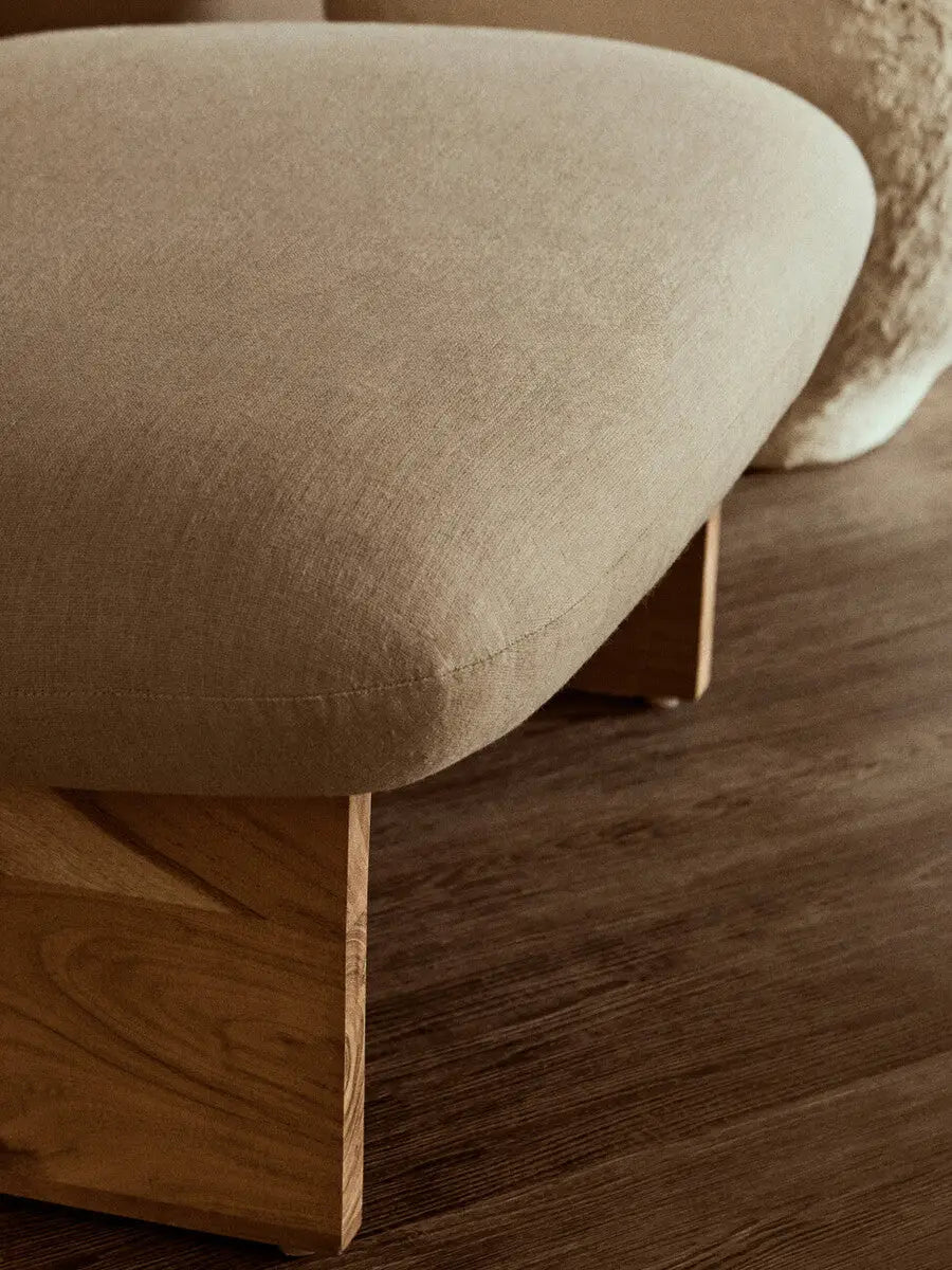Cream Linen Textured Armless Chair with Wood Base | Parova