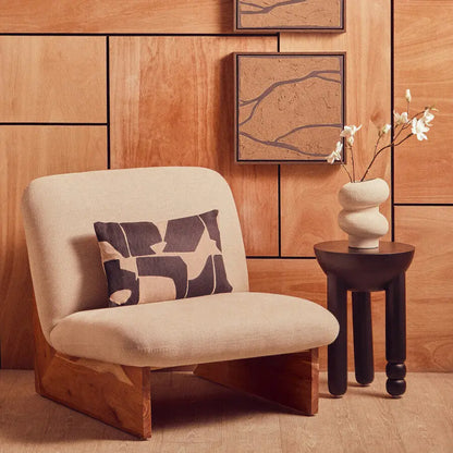 Cream Linen Textured Armless Chair with Wood Base | Parova