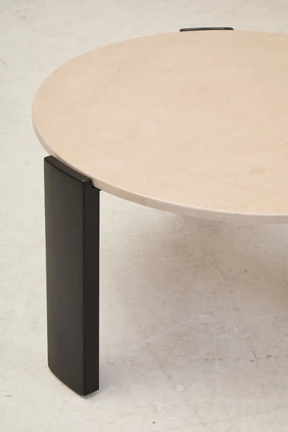 Cream Round Marble Top Large Coffee Table with Black Acacia Legs, Palermo