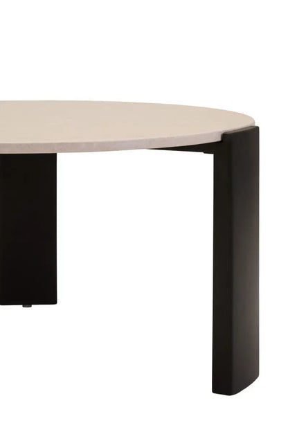 Cream Round Marble Top Large Coffee Table with Black Acacia Legs, Palermo