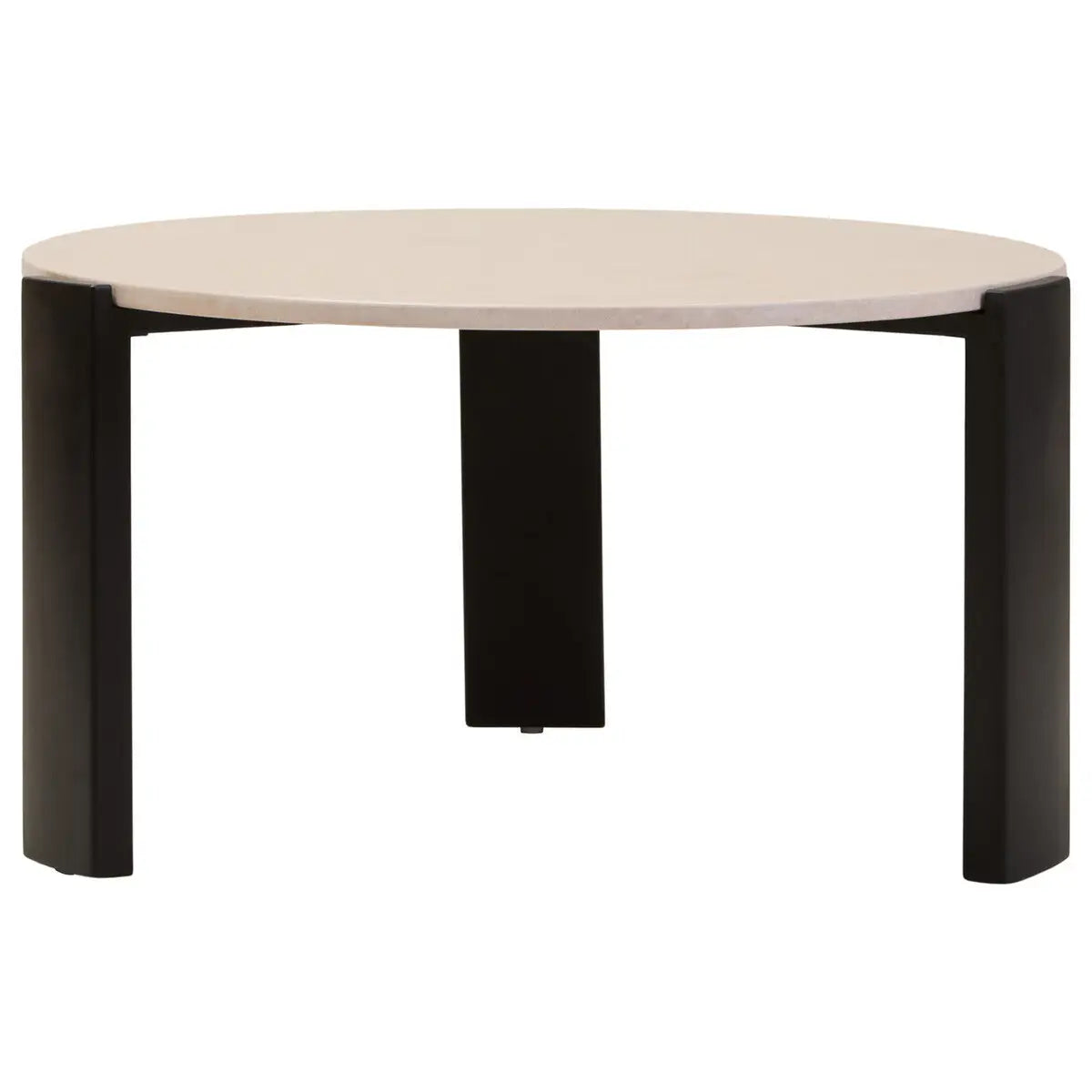 Cream Round Marble Top Large Coffee Table with Black Acacia Legs, Palermo