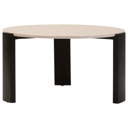 Cream Round Marble Top Large Coffee Table with Black Acacia Legs, Palermo