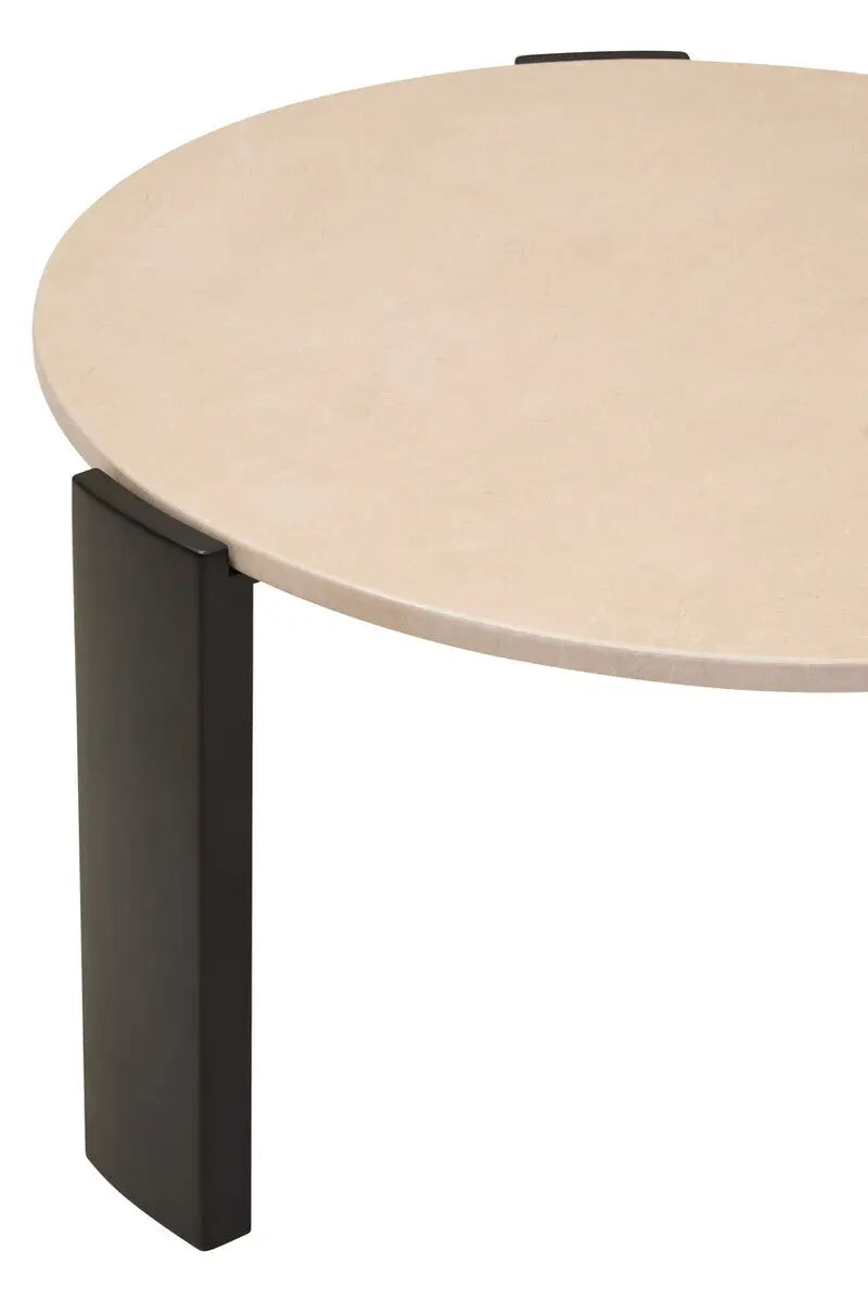 Cream Round Marble Top Large Coffee Table with Black Acacia Legs, Palermo