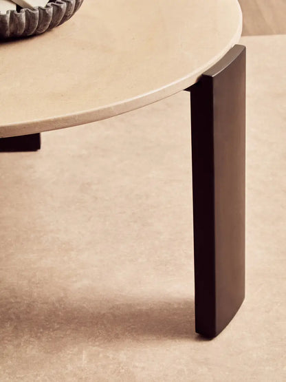 Cream Round Marble Top Large Coffee Table with Black Acacia Legs, Palermo