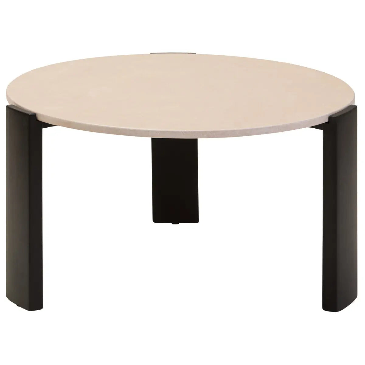 Cream Round Marble Top Large Coffee Table with Black Acacia Legs, Palermo