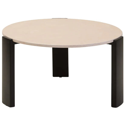 Cream Round Marble Top Large Coffee Table with Black Acacia Legs, Palermo