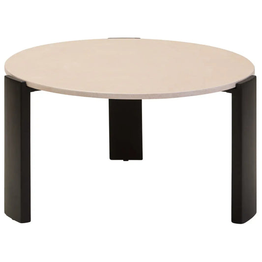 Cream Round Marble Top Large Coffee Table with Black Acacia Legs, Palermo
