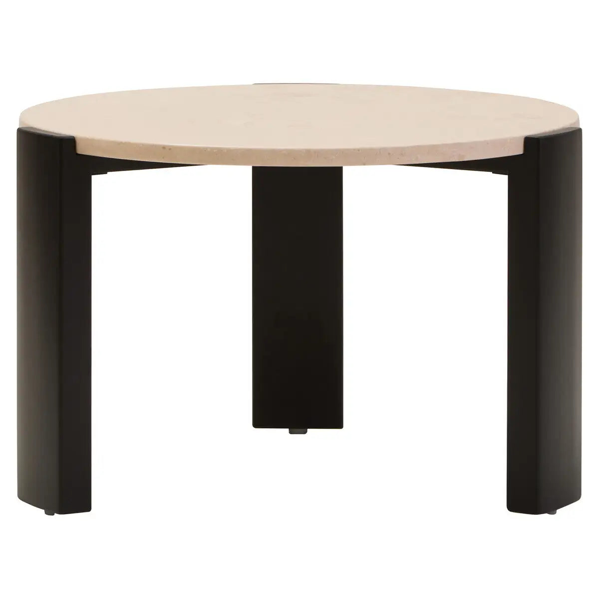 Cream Round Marble Top Large Coffee Table with Small Acacia Legs, Palermo