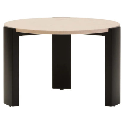 Cream Round Marble Top Large Coffee Table with Small Acacia Legs, Palermo