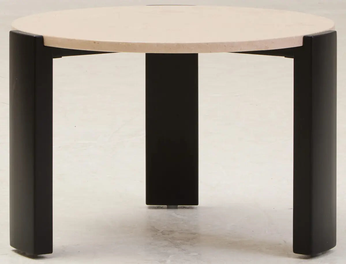 Cream Round Marble Top Large Coffee Table with Small Acacia Legs, Palermo
