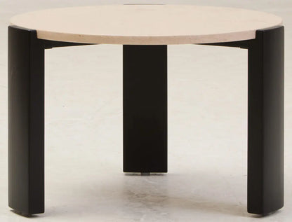 Cream Round Marble Top Large Coffee Table with Small Acacia Legs, Palermo
