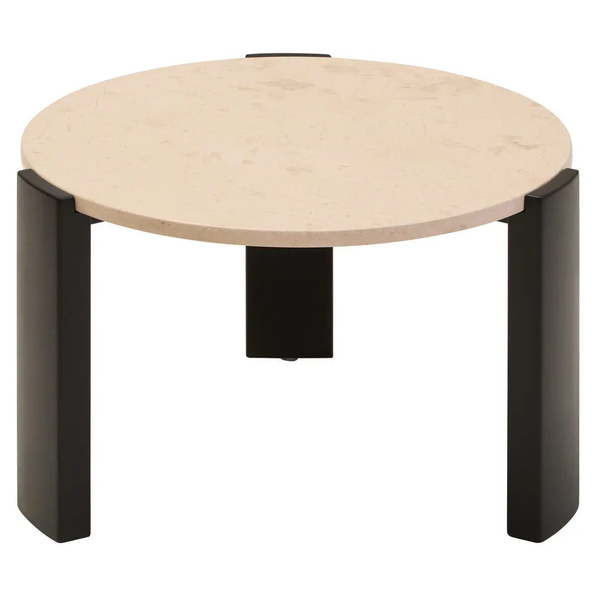 Cream Round Marble Top Large Coffee Table with Small Acacia Legs, Palermo