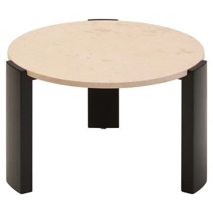 Cream Round Marble Top Large Coffee Table with Small Acacia Legs, Palermo