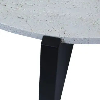 Cream Travertine Top Coffee Table with Black Acacia Wood Geometric Frame, Walton