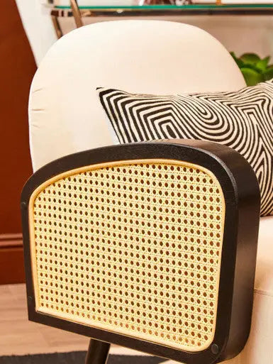 Cream Velvet and Rattan Armchair | Hala