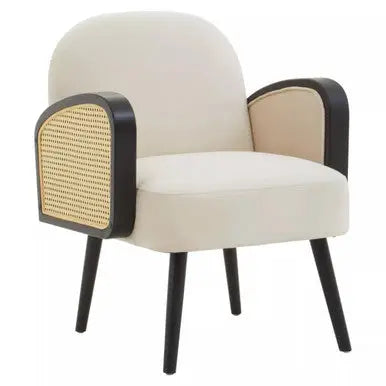 Cream Velvet and Rattan Armchair | Hala