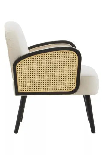 Cream Velvet and Rattan Armchair | Hala