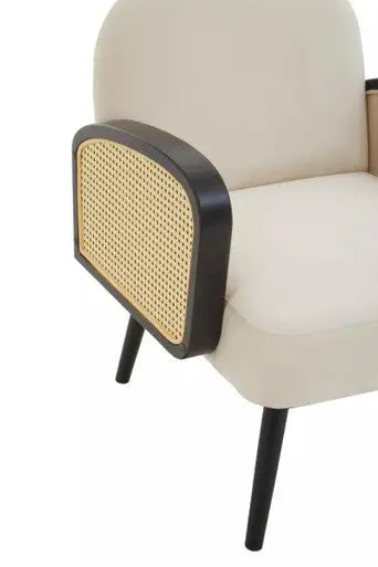 Cream Velvet and Rattan Armchair | Hala