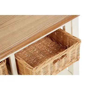 Cream Wood Coffee Table with 2 Rattan Storage Baskets, Dorset