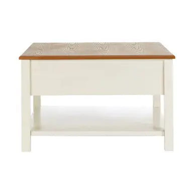 Cream Wood Coffee Table with 2 Rattan Storage Baskets, Dorset