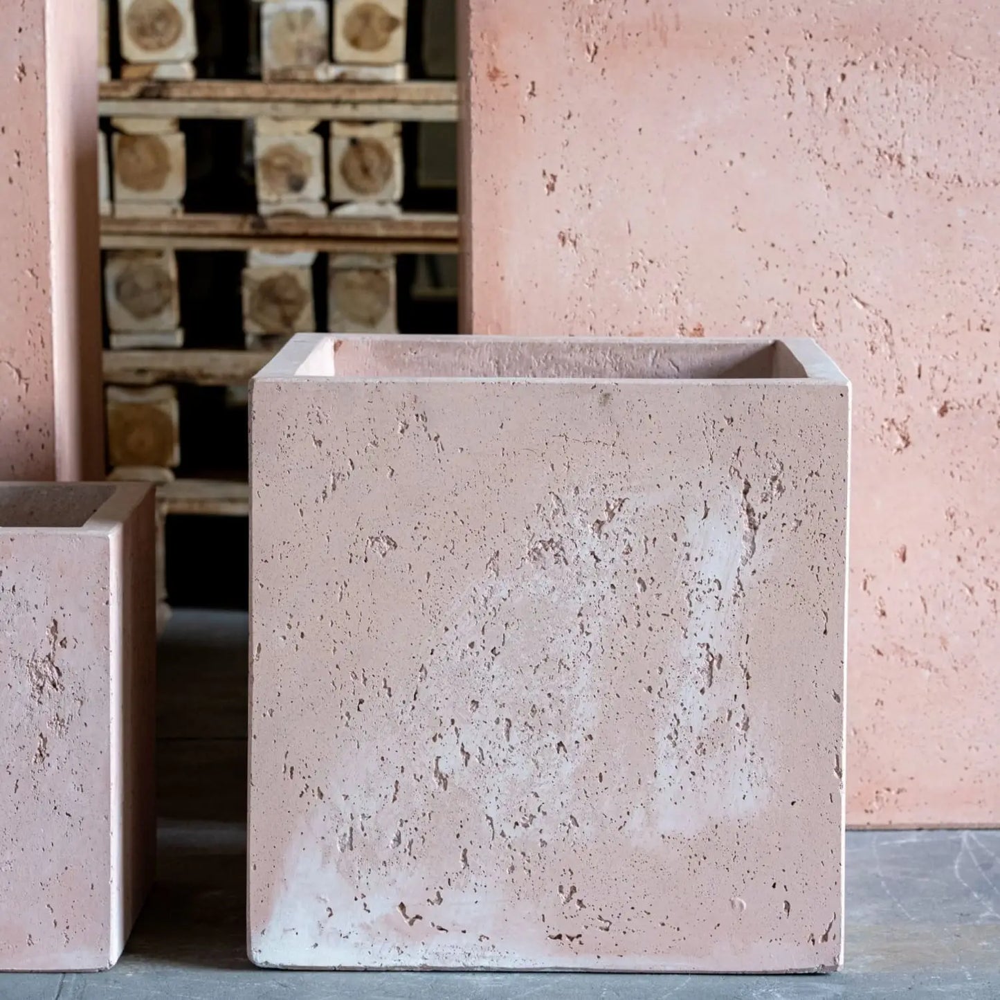 Cubrosa | Blushstone – 30cm Medium Square Concrete Planter – 14L Cube Plant Pot