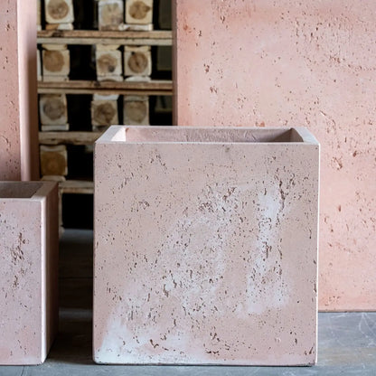Cubrosa | Blushstone – 30cm Medium Square Concrete Planter – 14L Cube Plant Pot