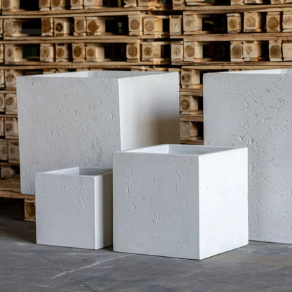 Cubrosa | White Mist – 30cm Medium Square Concrete Planter – 14L Block Plant Pot
