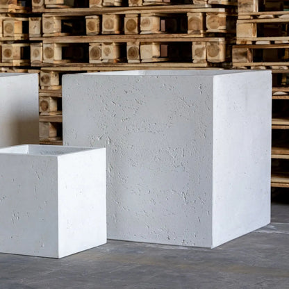 Cubrosa | White Mist – 30cm Medium Square Concrete Planter – 14L Block Plant Pot