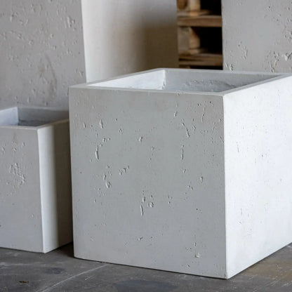 Cubrosa | White Mist – 40cm Medium Square Concrete Planter – 38L Outdoor Indoor Pot