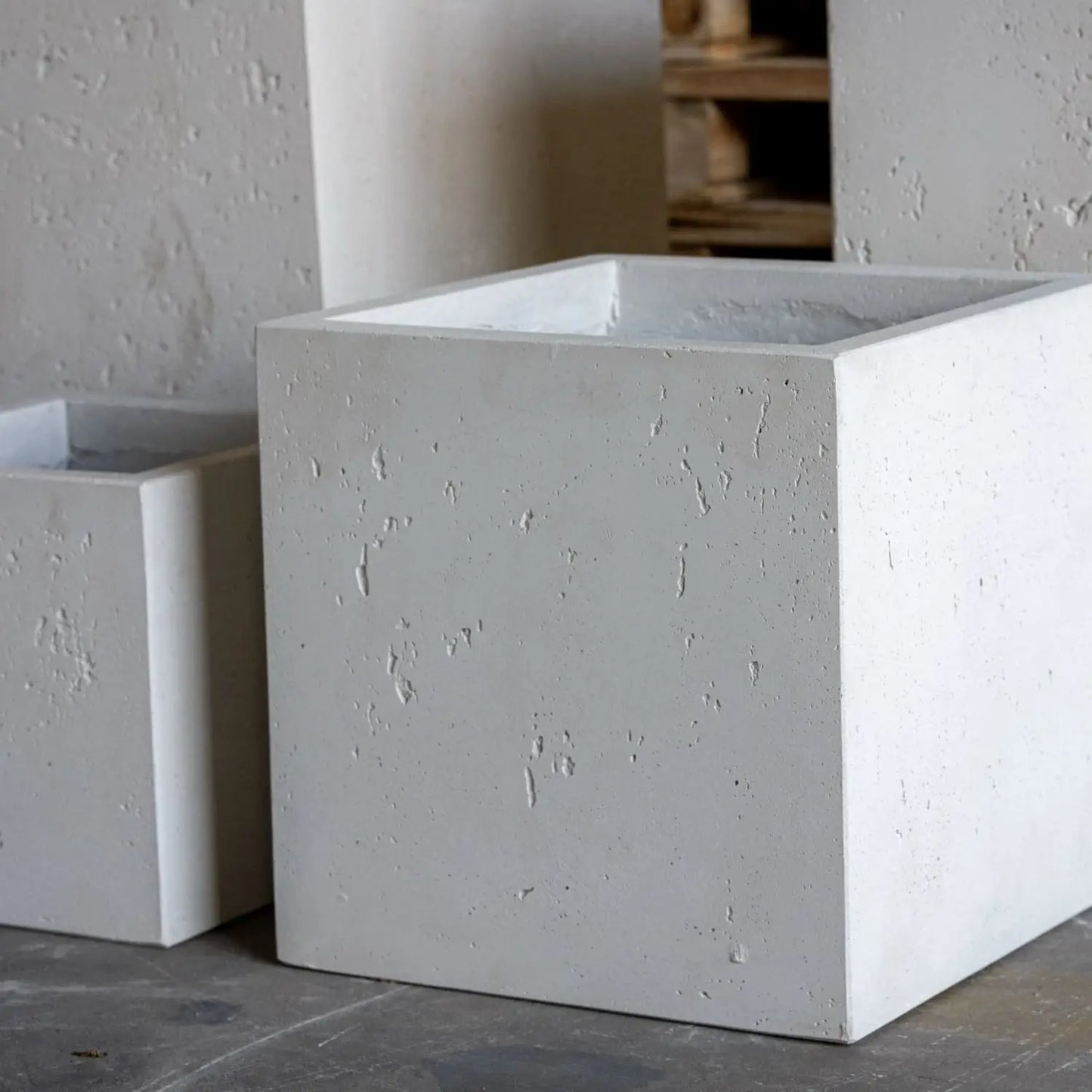 Cubrosa | White Mist – 55cm Large Square Concrete Planter – 115L Modern Plant Pot