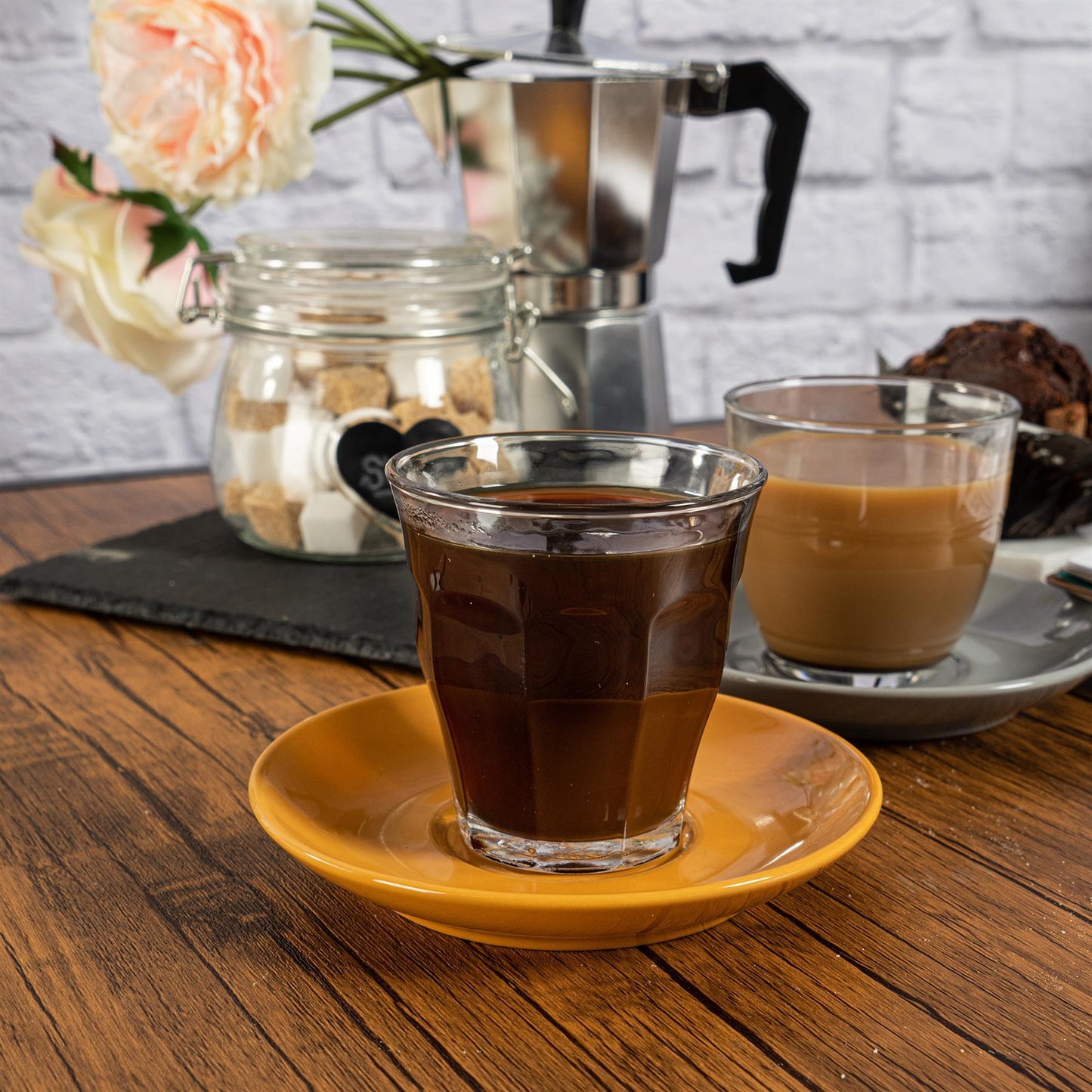 200ml Picardie Glass Coffee Cups & Saucers Set - Pack of Six