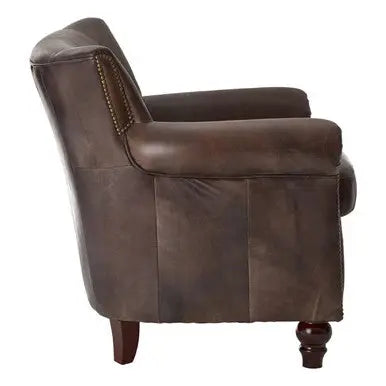 Dark Grey Brown Leather Armchair | Victor