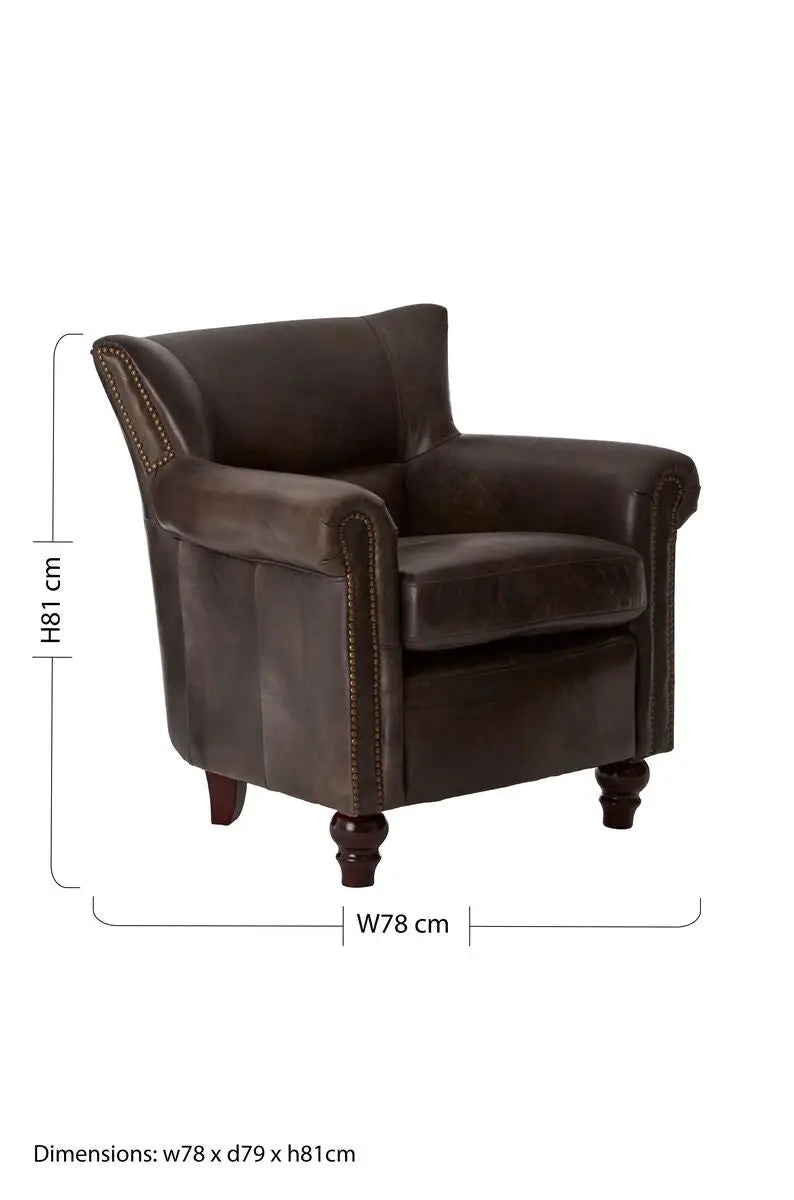 Dark Grey Brown Leather Armchair | Victor
