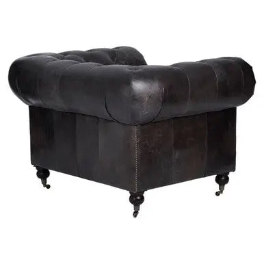 Dark Grey Brown Leather Chesterfield Chair | Victor