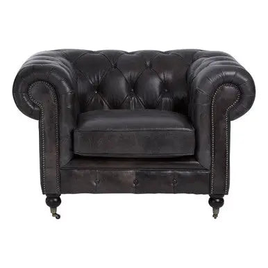 Dark Grey Brown Leather Chesterfield Chair | Victor