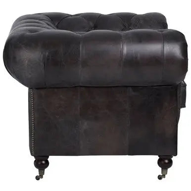 Dark Grey Brown Leather Chesterfield Chair | Victor